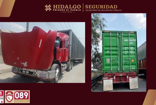 GOLPE AL ROBO DE CARGA EN TEPEJI: SSPH RECUPERA DOS TRÁILERES Y 32 TONELADAS DE MERCANCÍA; HAY CUATRO DETENIDOS