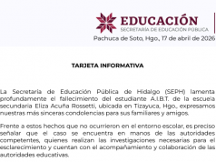 COMUNICADO OFICIAL DE LA SEPH ANTE LOS HECHOS OCURRIDOS EN LA ESCUELA SECUNDARIA ELIZA ACUÑA ROSSETTI DE TIZAYUCA