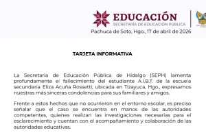 COMUNICADO OFICIAL DE LA SEPH ANTE LOS HECHOS OCURRIDOS EN LA ESCUELA SECUNDARIA ELIZA ACUÑA ROSSETTI DE TIZAYUCA