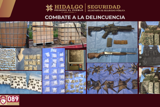 Desmantelan dos centros de operación en Cuautepec: aseguran droga, armas y 2 mil 700 litros de hidrocarburo